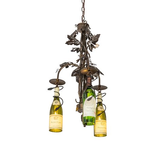 Meyda Lighting 202408 18" Wide Tuscan Vineyard 3 Light Wine Bottle Chandelier in Green & Yellow Dark Burnished Antique Copper