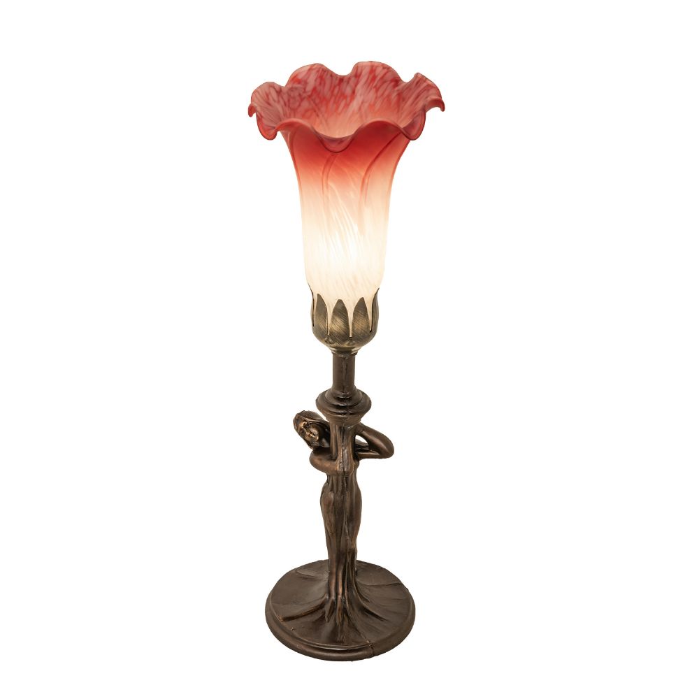 Meyda Lighting 20289 15" High Pink/White Pond Lily Nouveau Lady Mini Lamp