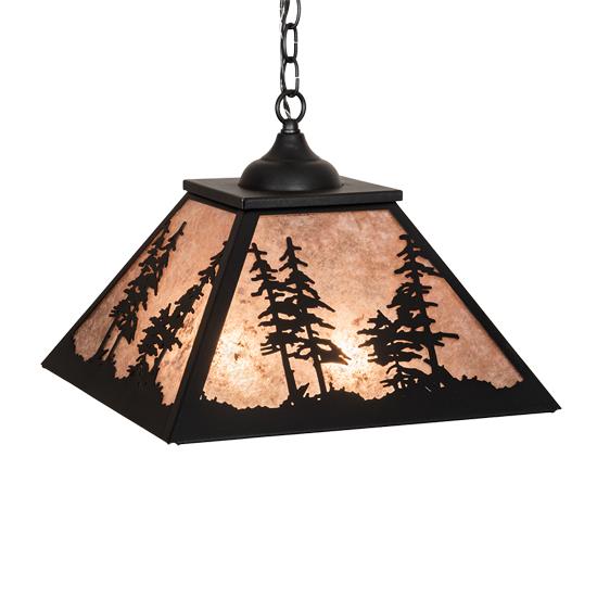 Meyda Lighting 20903 16" Square Tall Pines Pendant in SILVER MICA TEXTURED BLACK