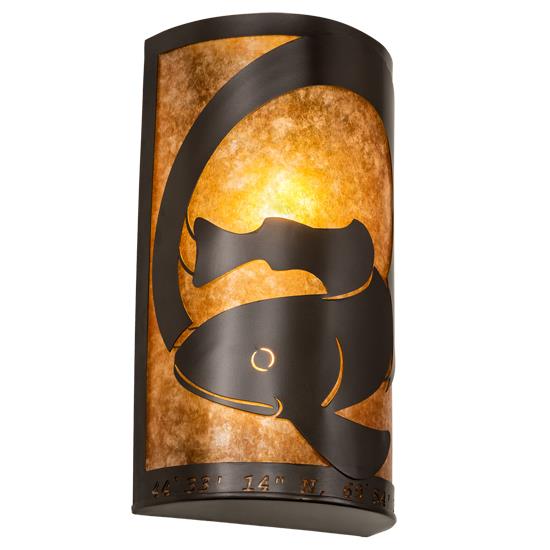 Meyda Lighting 210169 10" Wide Personalized Q Fish Wall Sconce in Amber Mica Oil Rubbed Bronze