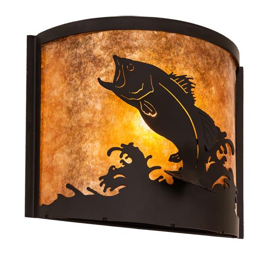 Meyda Lighting 210341 11" Wide Leaping Bass Wall Sconce in AMBER MICA OIL RUBBED BRONZE