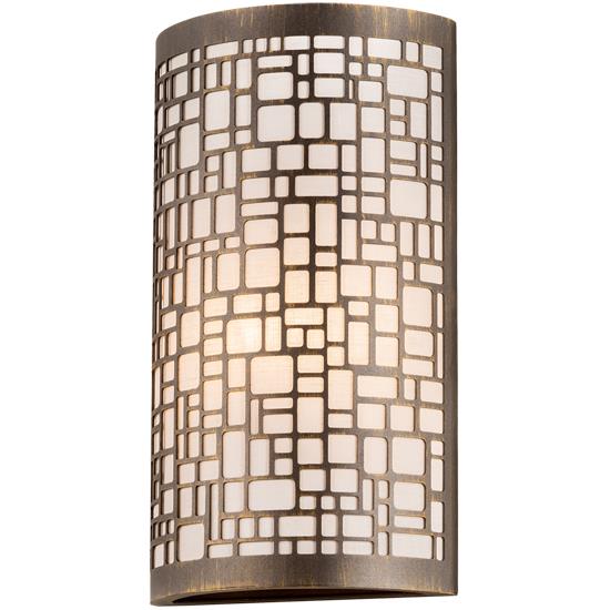 Meyda Lighting 210932 10" Wide Cilindro Deco Wall Sconce in Off White Textrene Antique Brass