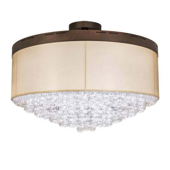 Meyda Lighting 211420 70" Wide Cilindro Bulle Semi-flushmount in Gold Organza and Clear Glass Mahogany Bronze and Macadamia
