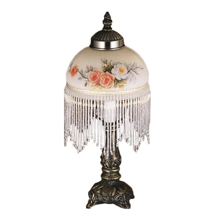 Meyda Tiffany Lighting 21191 8"H Rose Bouquet Fringed Mini Lamp