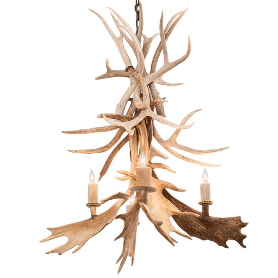 Meyda Lighting 212272 28" Wide Antlers Whitetail Deer 4 Light Chandelier in SUN BLEACHED WHITETAIL/FALLOW 36"H