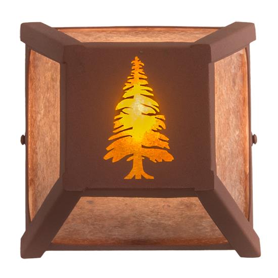 Meyda Lighting 213699 7" Square Tall Pine Wall Sconce in Amber Mica Front/Silver Mica Sides Rust