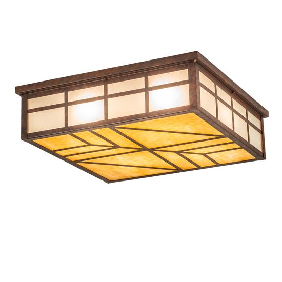 Meyda Lighting 213730 27" Square Santa Fe Flushmount in Frosted Clear Seedy & Beige Flemmish Rusty Nail