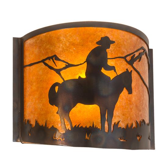 Meyda Lighting 213955 12" Wide Cowboy Wall Sconce in Amber Mica Dark Burnished Antique Copper
