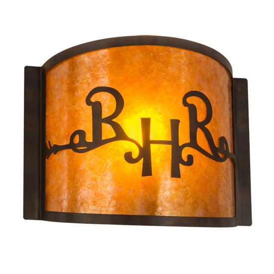 Meyda Lighting 213987 12" Wide Ridin Hy Personalized Wall Sconce in Amber Mica Dark Burnished Antique Copper