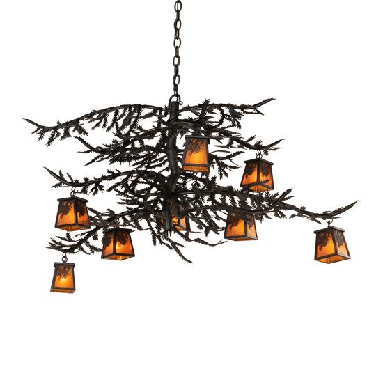 Meyda Lighting 214270 48" Long Pine Branch Winter Pine 8 Light Chandelier in Amber Mica Flat Black