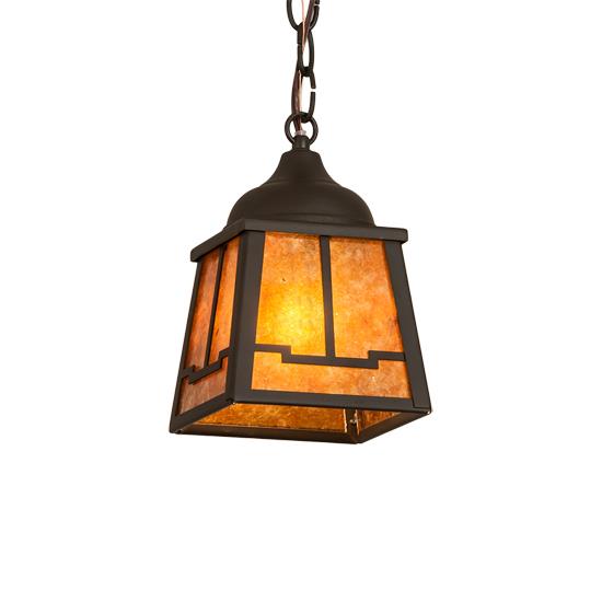 Meyda Lighting 214304 6" Square Valley View Pendant in AMBER MICA OIL RUBBED BRONZE