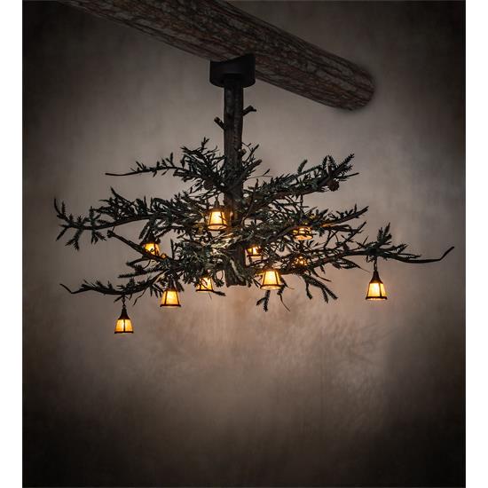 Meyda Lighting 214347 110" Long Pine Branch 10 Light Chandelier in Wrought Iron