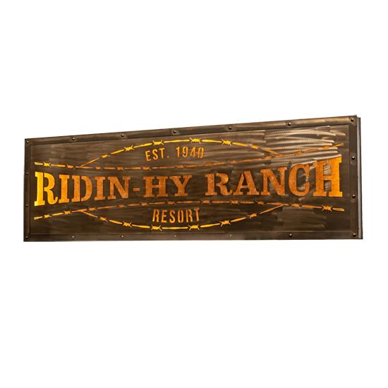 Meyda Lighting 214361 79" Wide Ridin Hy Personalized Sign in Amber Mica Antique Copper