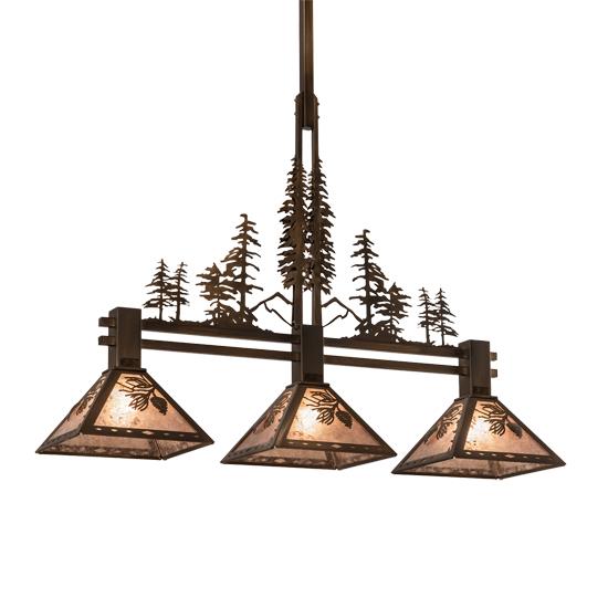 Meyda Lighting 214364 45" Long Tall Pines 3 Light Island Pendant in Silver Mica Antique Copper