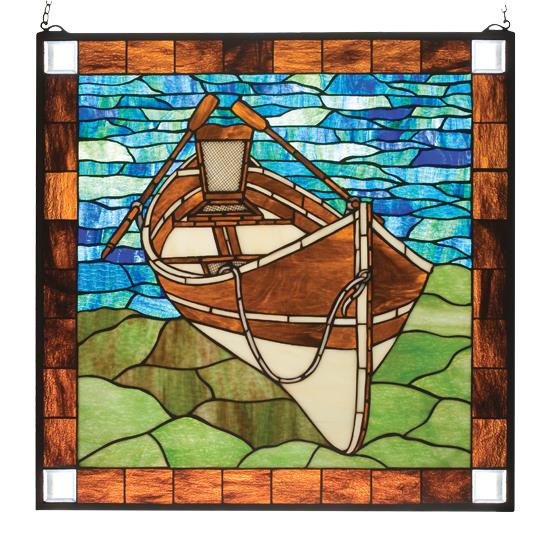 Meyda Tiffany Lighting 21440 26"W X 26"H Beached Guideboat Stained Glass Window