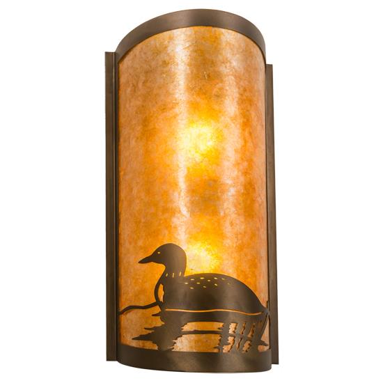 Meyda Lighting 214484 9" Wide Loon Wall Sconce in Amber Mica Antique Copper