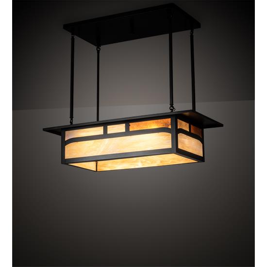 Meyda Lighting 214896 34" Long Hyde Park Double Bar Mission Oblong Pendant in Craftsman Brown Finish
