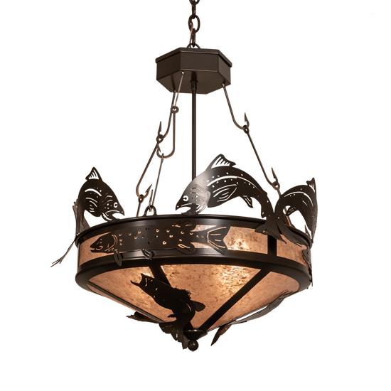 Meyda Lighting 214967 24" Wide Catch Of The Day Inverted Pendant in SILVER MICA TIMELESS BRONZE