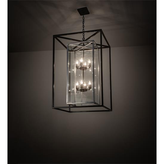 Meyda Lighting 215083 28" Square Kitzi Box Pendant in Clear Glass Timeless Bronze/Extreme Chrome/Phosphate and Prime
