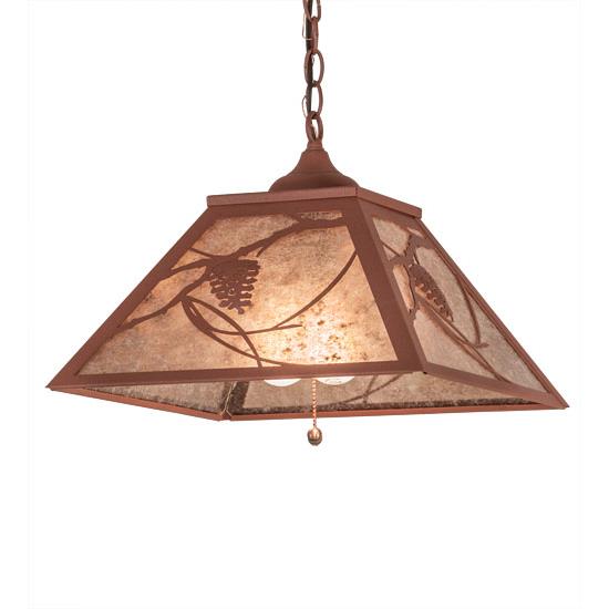 Meyda Lighting 215594 16" Square Whispering Pines Pendant in SILVER MICA RUST