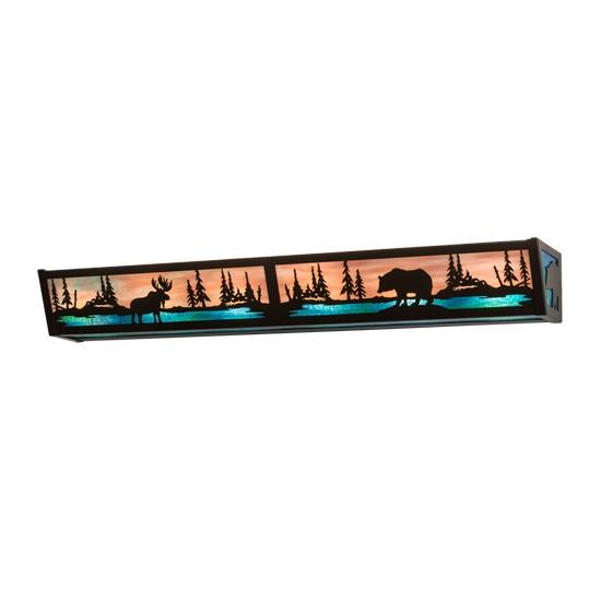 Meyda Lighting 216073 36" Wide Moose & Black Bear Vanity Light in PURPLE/BLUE BLUE/GREEN Timeless Bronze