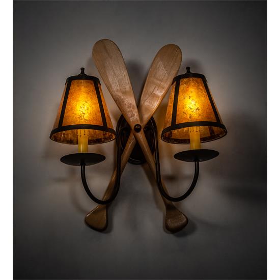 Meyda Lighting 216852 18" Wide Paddle 2 Light Wall Sconce in Antique Copper Finish ; Natural Wood
