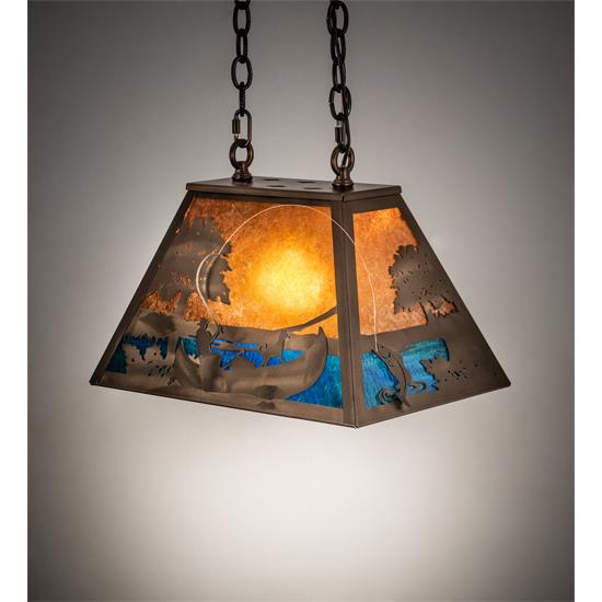 Meyda Lighting 216861 18" Long Bass And Fisherman Oblong Pendant in Antique Copper Finish