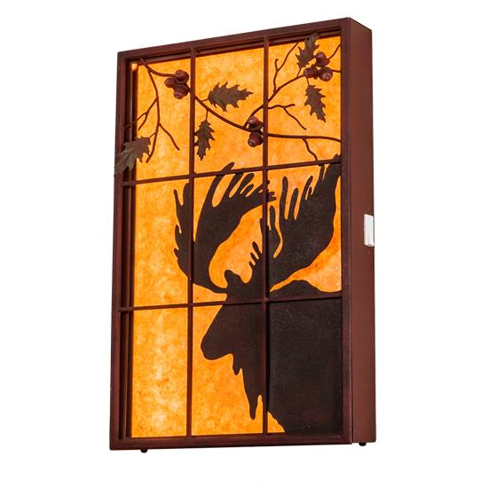 Meyda Lighting 216919 24" Wide Moose Backlit Window in Amber Mica Red Rust with Hand Paint