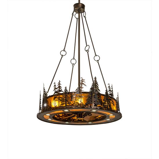 Meyda Lighting 217226 48" Wide Tall Pines Chandel-air in DARK BURNISHED A/C /AMBER MICA