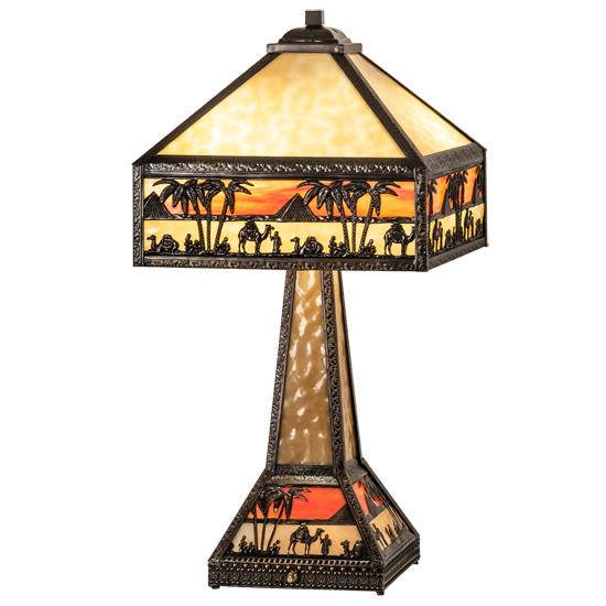 Meyda Lighting 217641 26" High Camel Mission Table Lamp in Beige & Orange Art Glass Craftsman Brown Highlighted