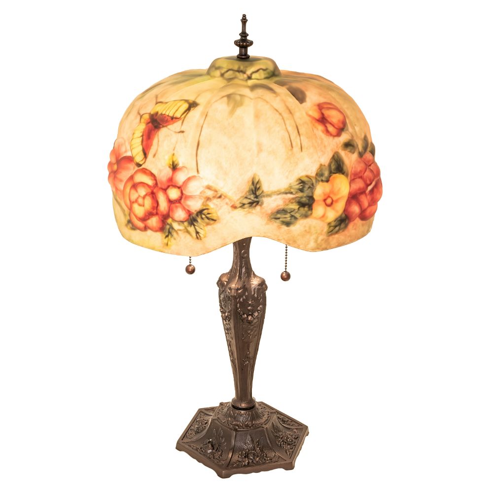 Meyda Lighting 217667 25" High Puffy Butterfly & Flowers Table Lamp