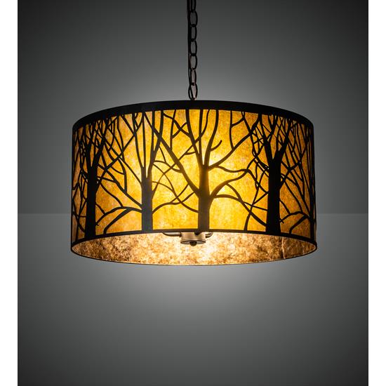 Meyda Lighting 218539 20" Wide Winter Maple Pendant in Amber Mica Black Textured