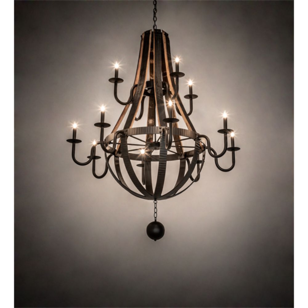 Meyda Lighting 219497 48" Wide Barrel Stave Madera 12 Light Two Tier Chandelier in NATURAL WOOD;OIL RUBBED BRONZE