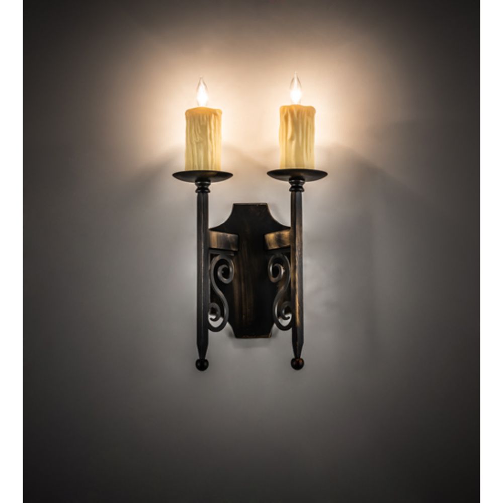 Meyda Lighting 222726 9" Wide Toscano 2 Light Wall Sconce in ANTIQUE FINISH
