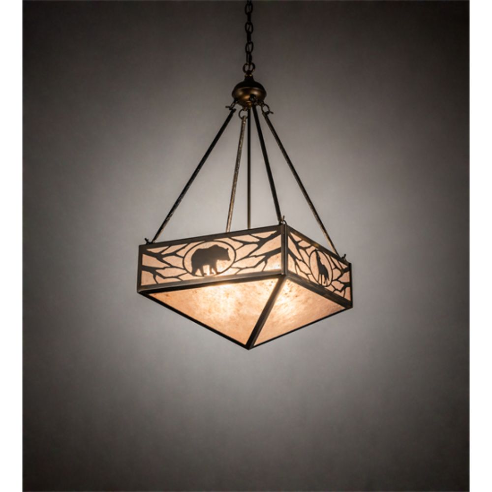 Meyda Lighting 223450 18" Square Lone Bear & Wolf Inverted Pendant in ANTIQUE COPPER FINISH