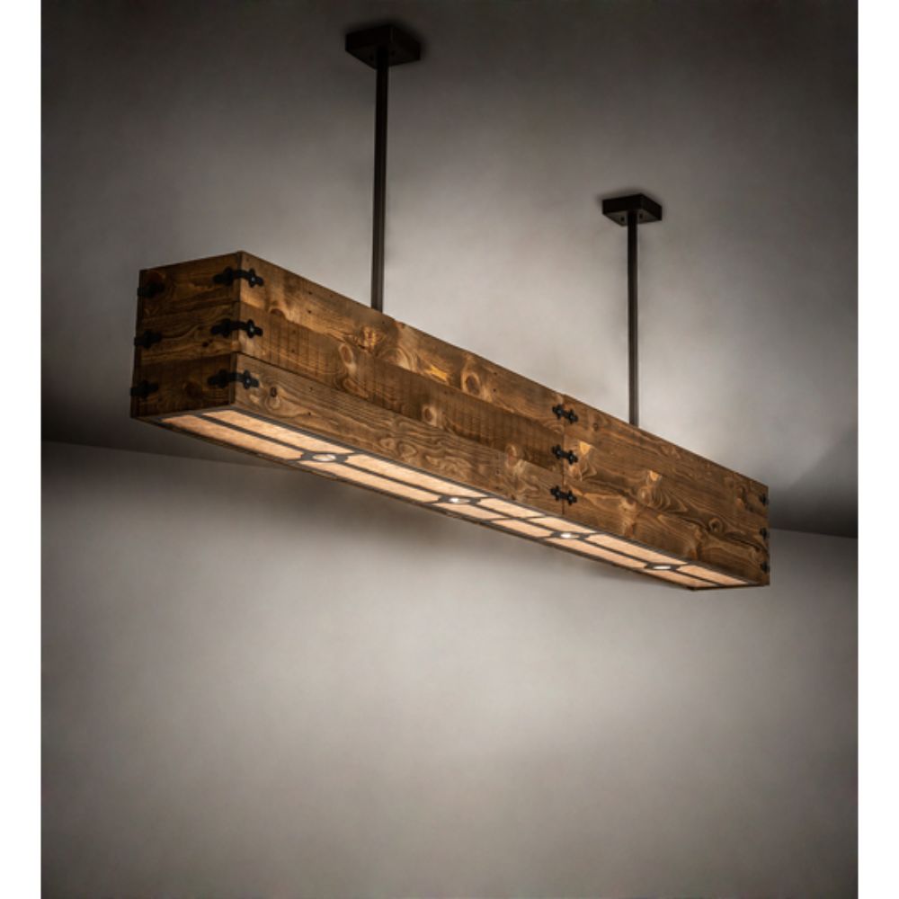 Meyda Lighting 223626 120" Long Reclamare Oblong Pendant in NATURAL WOOD;OIL RUBBED BRONZE