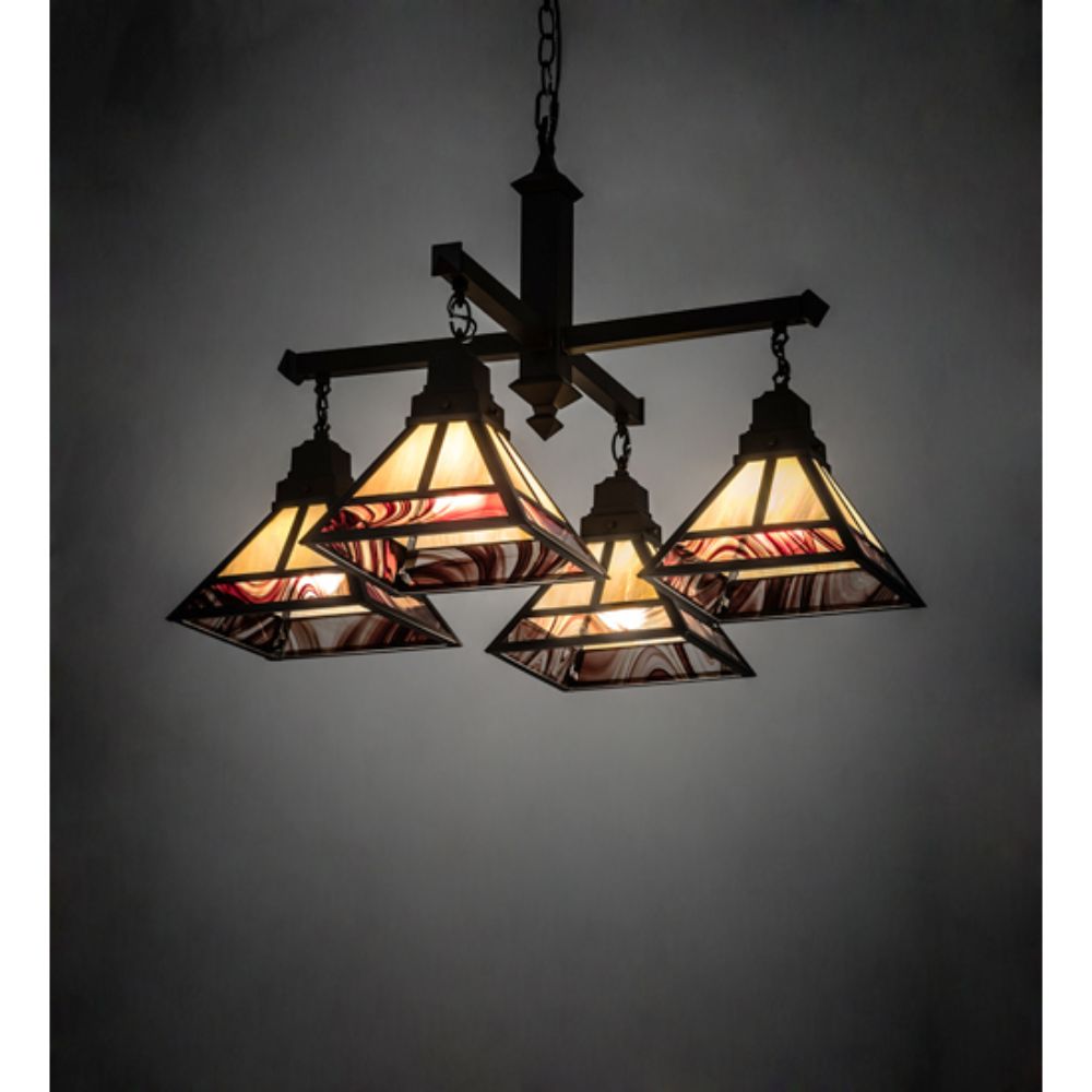 Meyda Lighting 224357 30" Square "T" Mission 4 Light Chandelier in CRAFTSMAN BROWN FINISH;OIL RUBBED BRONZE
