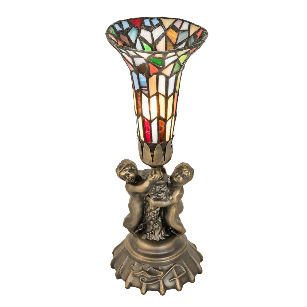 Meyda Lighting 225851 13" High Stained Glass Pond Lily Twin Cherub Mini Lamp