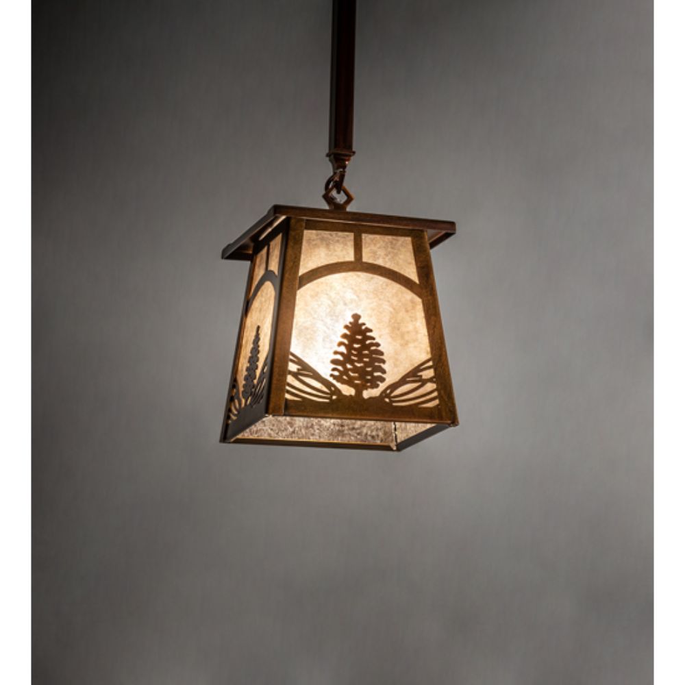 Meyda Lighting 227795 7" Square Mountain Pine Mini Pendant in VINTAGE COPPER FINISH