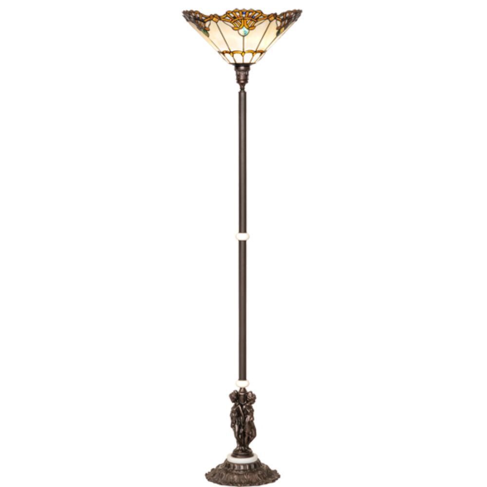 Meyda Lighting 228408 74" High Shell With Jewels Floor Lamp In Amber Glass (not Mica);green;beige Mahogany Bronze