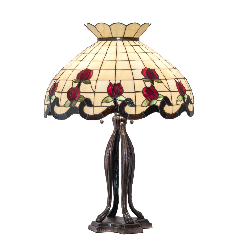 Meyda Lighting 228801 32" High Roseborder Table Lamp In Ruby;beige Mahogany Bronze
