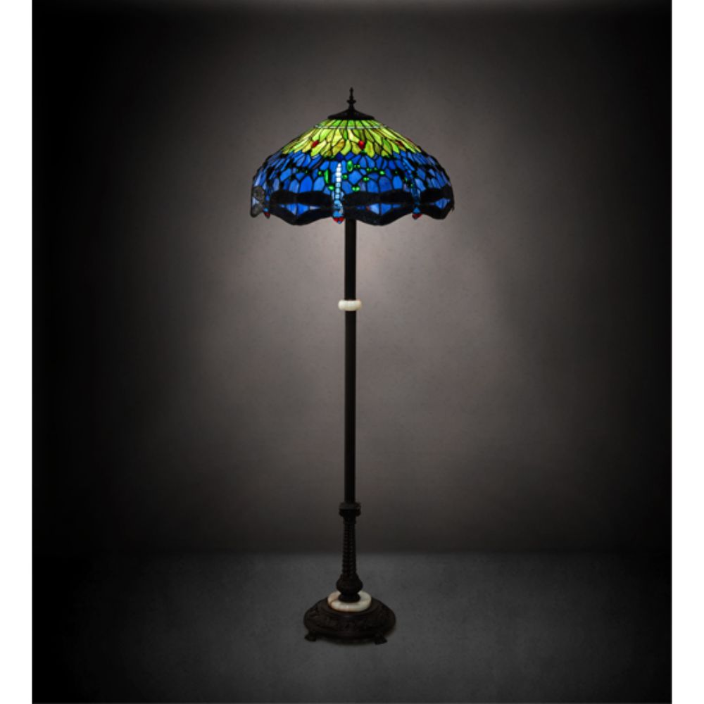 Meyda Lighting 229124 62" High Tiffany Hanginghead Dragonfly Floor Lamp in MAHOGANY BRONZE