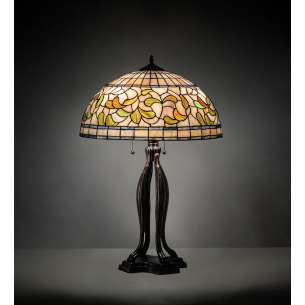Meyda Lighting 229126 30" High Tiffany Turning Leaf Table Lamp in MAHOGANY BRONZE