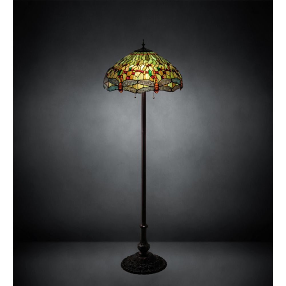 Meyda Lighting 229131 62" High Tiffany Hanginghead Dragonfly Floor Lamp in MAHOGANY BRONZE