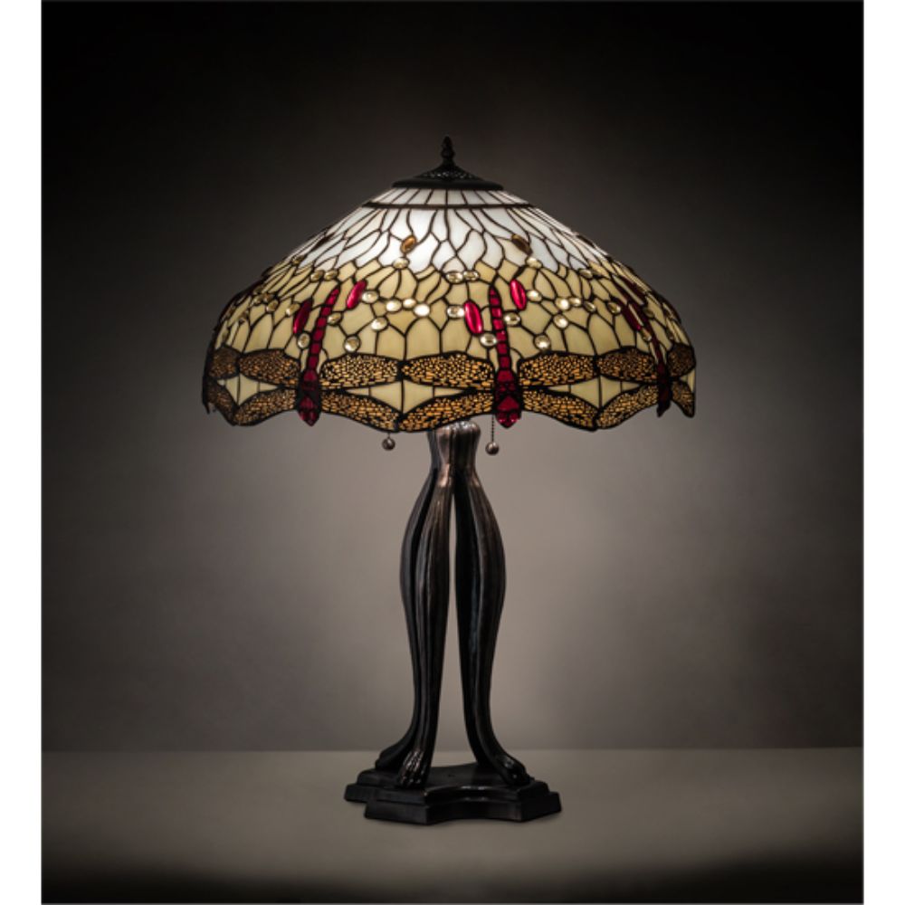 Meyda Lighting 229133 30" High Tiffany Hanginghead Dragonfly Table Lamp in MAHOGANY BRONZE