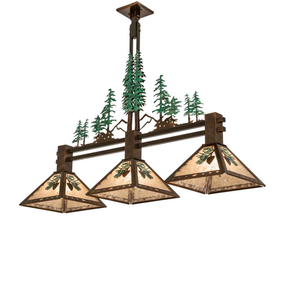 Meyda Lighting 229400 45" Long Winter Pine Tall Pines 3 Light Island Pendant In Silver Mica Vintage Copper Finish