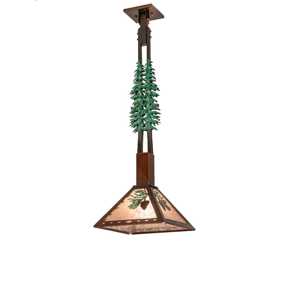 Meyda Lighting 229402 12" Square Winter Pine Tall Pines Pendant In Silver Mica Vintage Copper Finish;oil Rubbed Bronze