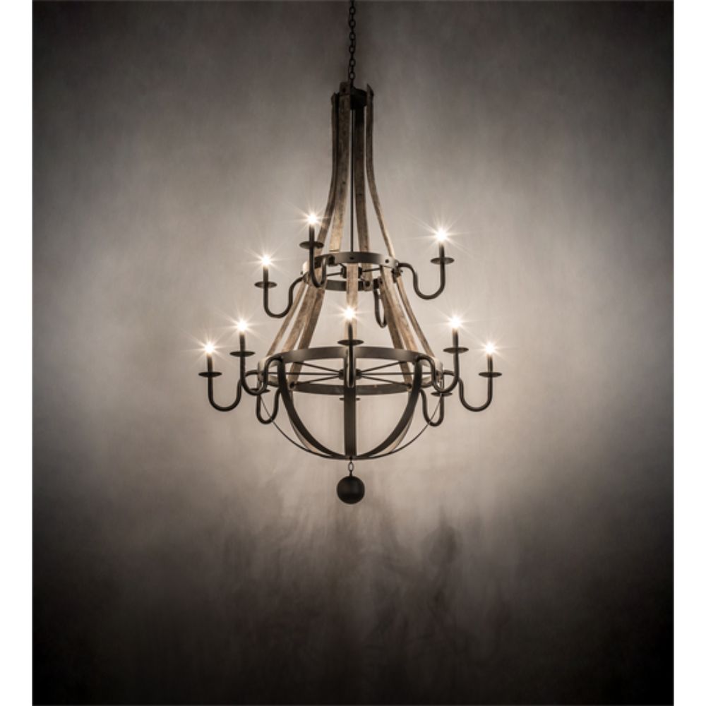 Meyda Lighting 230170 56" Wide Barrel Stave Madera 12 Light Two Tier Chandelier in OIL RUBBED BRONZE