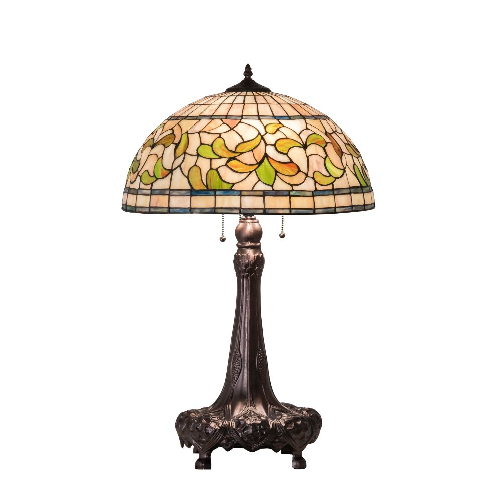 Meyda Lighting 230449 31" High Tiffany Turning Leaf Table Lamp In Green;beige Mahogany Bronze