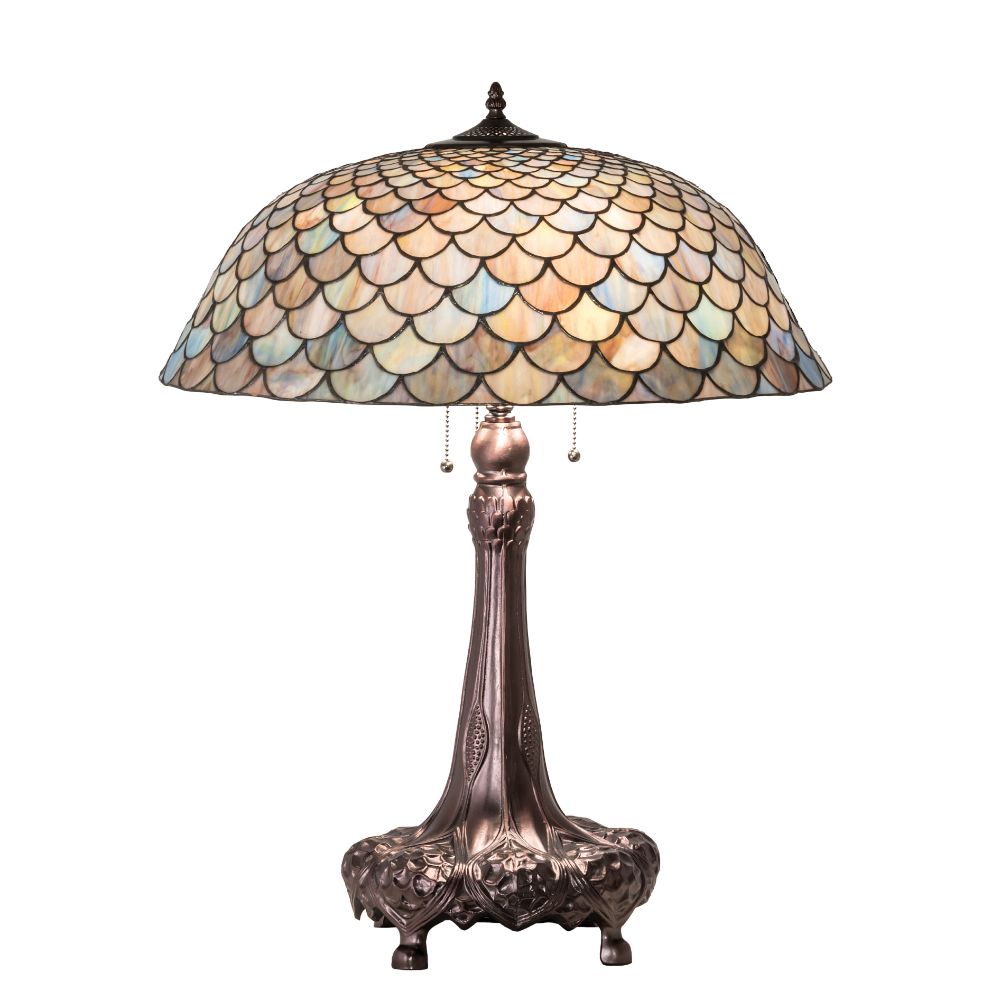 Meyda Lighting 230462 31" High Tiffany Fishscale Table Lamp In Beige Mahogany Bronze